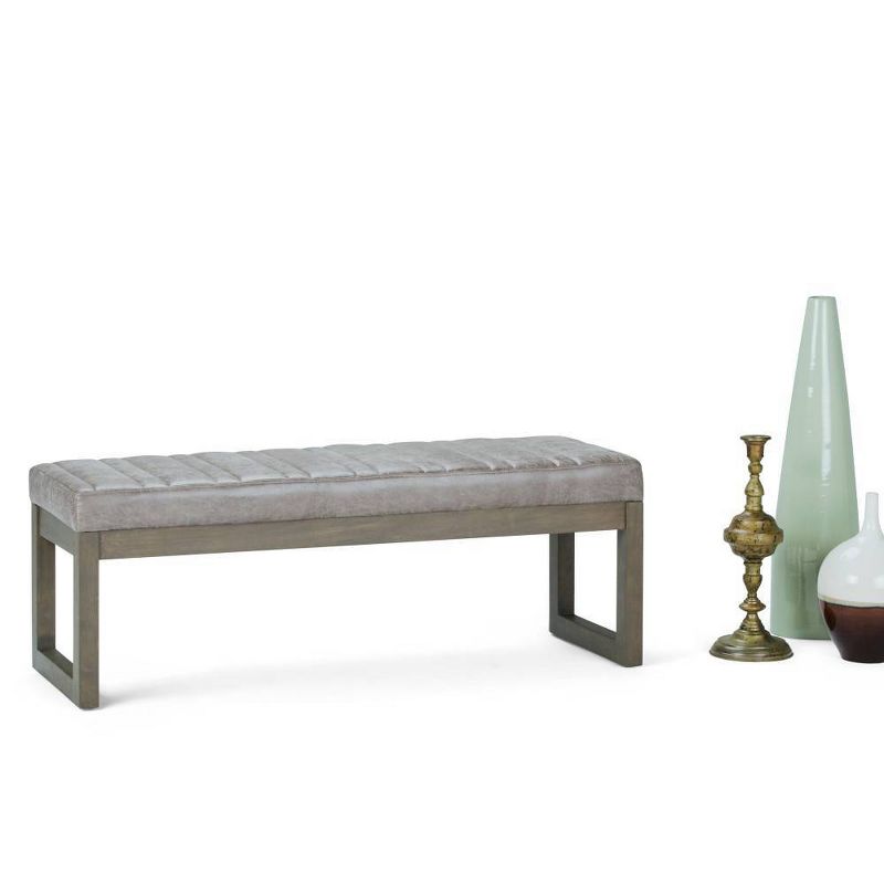 48" Kaufman Ottoman Bench Distressed Gray Taupe Faux Air Leather - WyndenHall