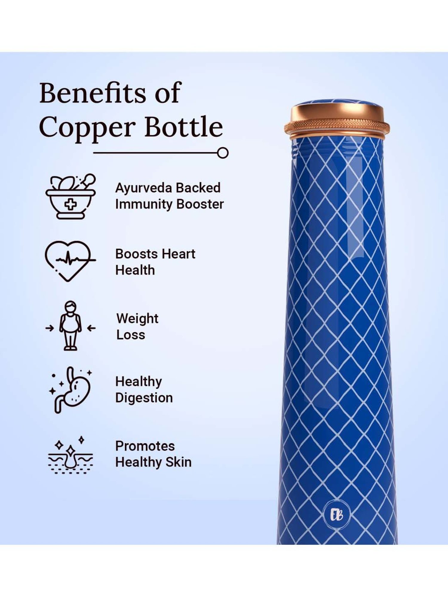 Everything Beautiful Blue Copper Water Bottle - Slim (0.75 L)