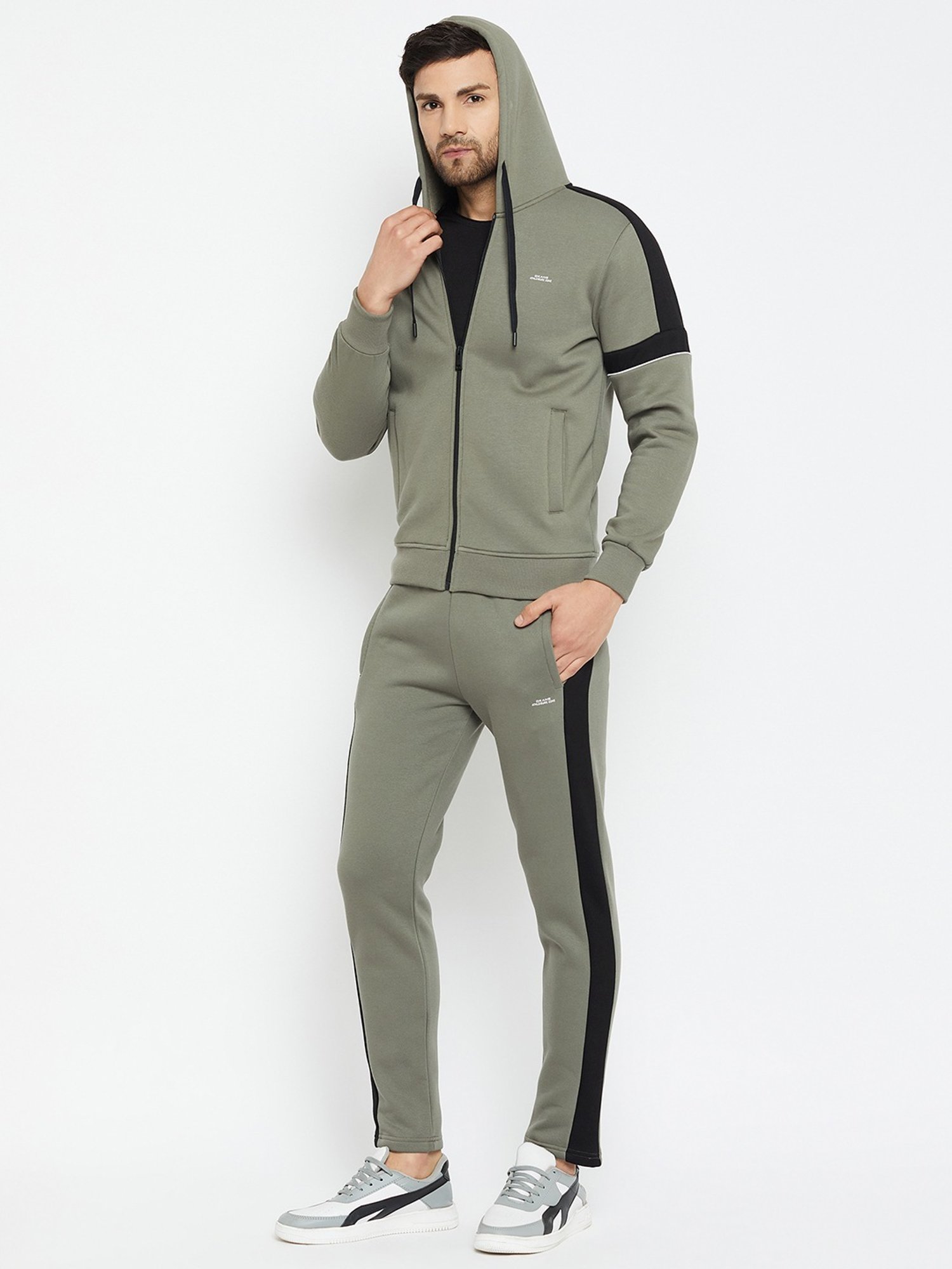 Okane Olive Regular Fit Colour Block Tracksuit