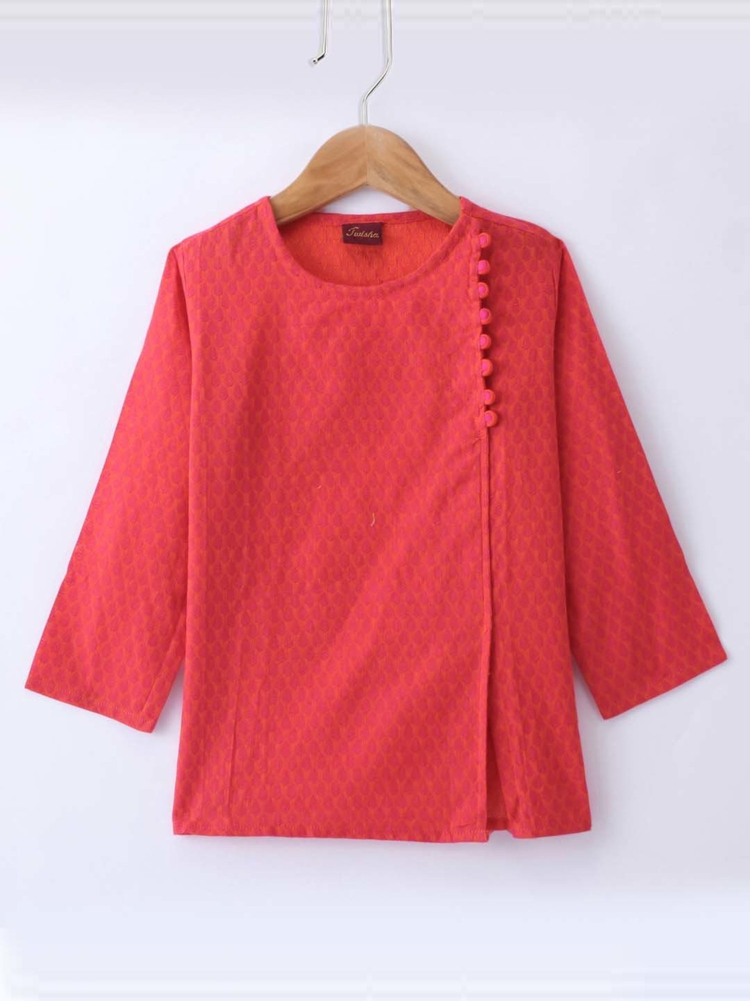 TWISHA Kids Red & White Cotton Printed Full Sleeves Kurta Set