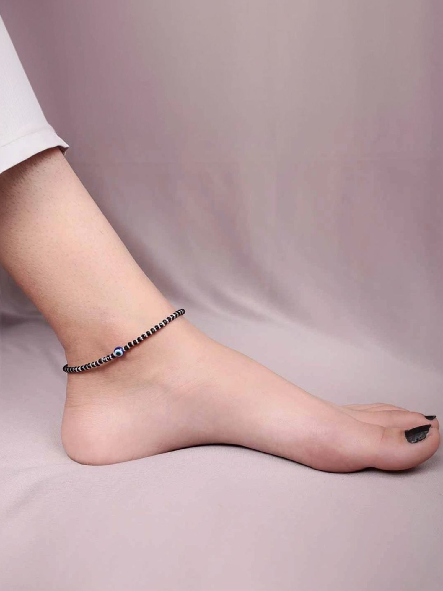 Arte Jewels 925 Sterling Silver Nazariya Evil Eye Bead Anklet for Women & Girls (Single)