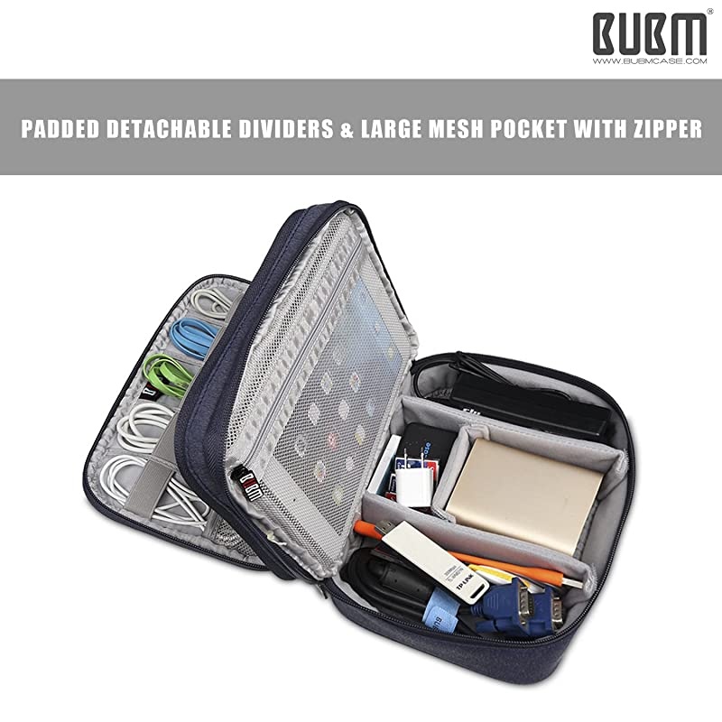Electronics Organizer Bag,Double-Layer Convenient Travel Cable Storage Bag for IPad, Mobile Phone, Charger, USB Cable, SD Card, U Disk, Power Bank, Earphone(13 Feet Cable Management Belt)
