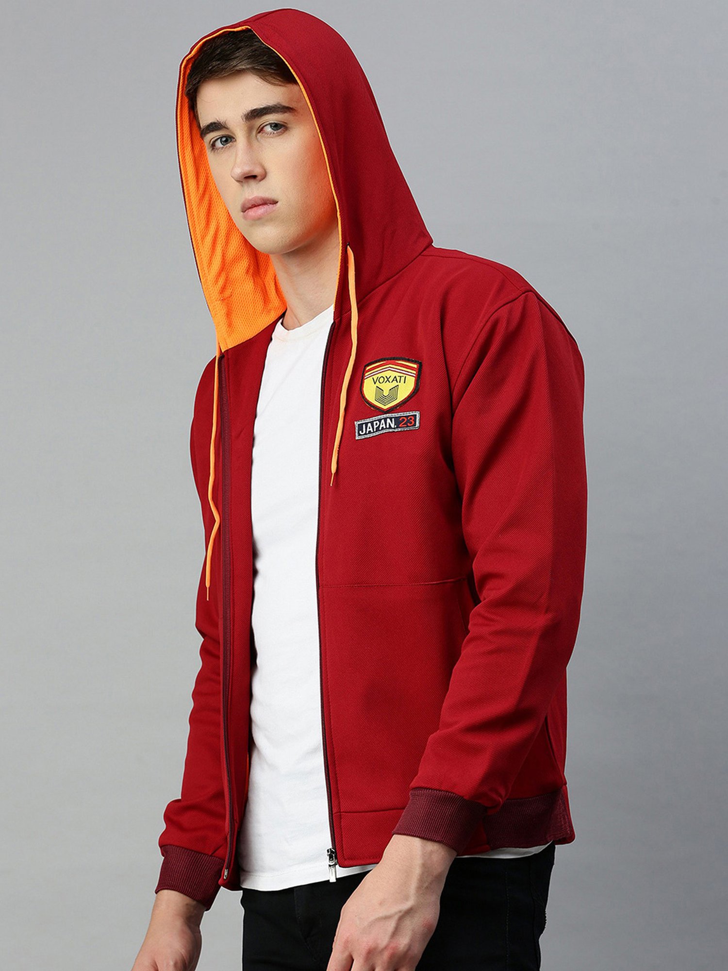 VOXATI Maroon Regular Fit Hooded Jacket