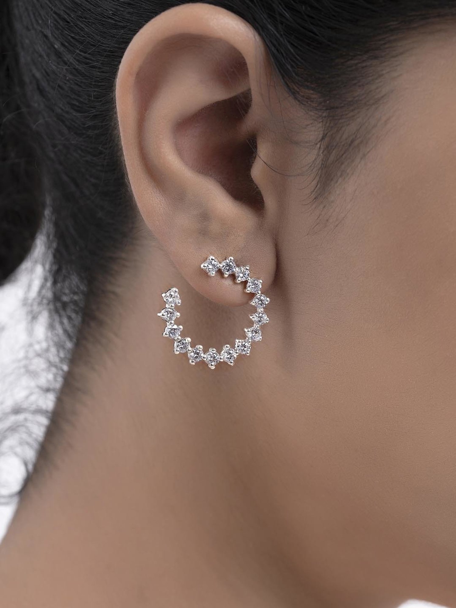 March by FableStreet Silver Statement Zircon Stud Earrings for Women