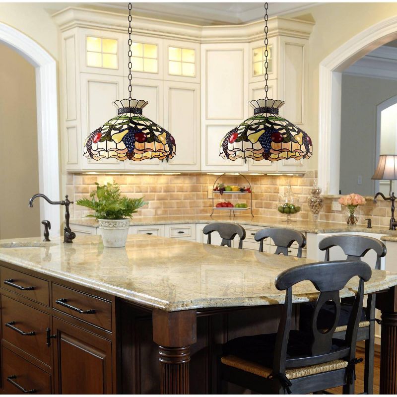 Robert Louis Tiffany Bronze Pendant Chandelier 20" Wide 3-Light Tiffany Style Ripe Fruit Stained Glass Shade Dining Room Kitchen