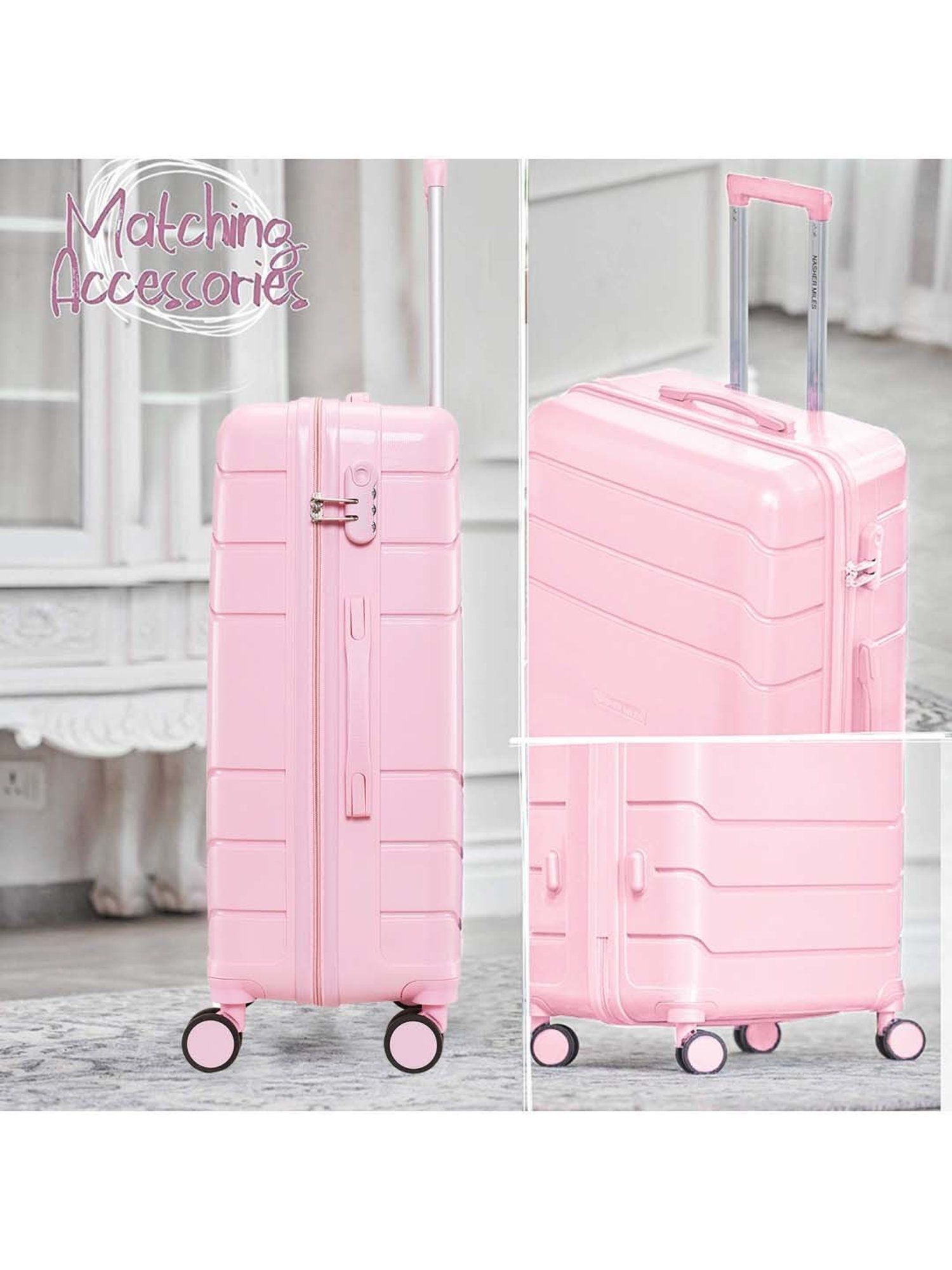 NASHER MILES Lisbon Hard Sided Polypropylene Check-In Luggage Bag Rose Pink 24 Inch|65CM Trolley Bag