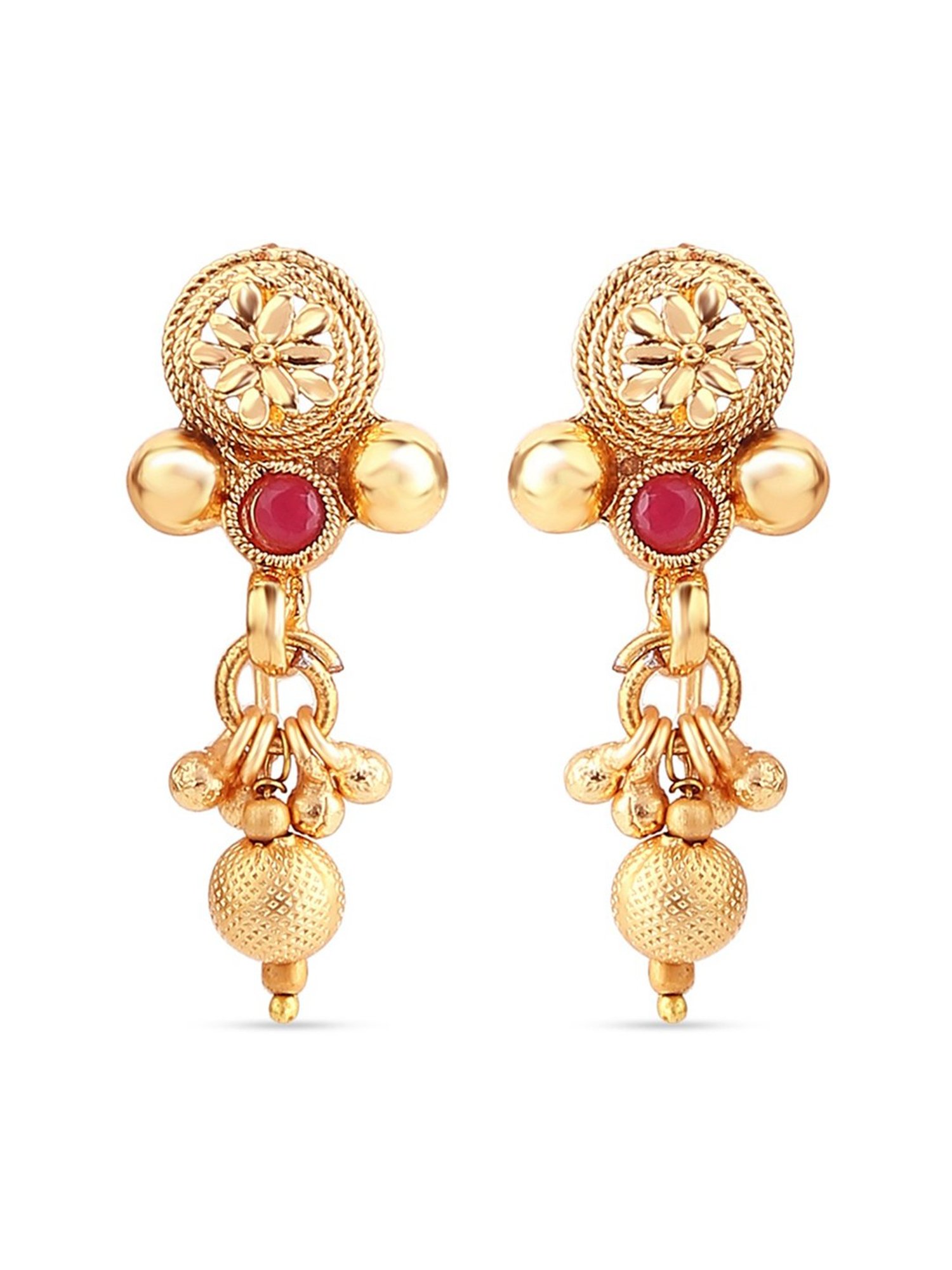 Fida Ethnic Gold-Plated Red & Green Stone Studded Floral & Ghungroo Temple Necklace Set for Women