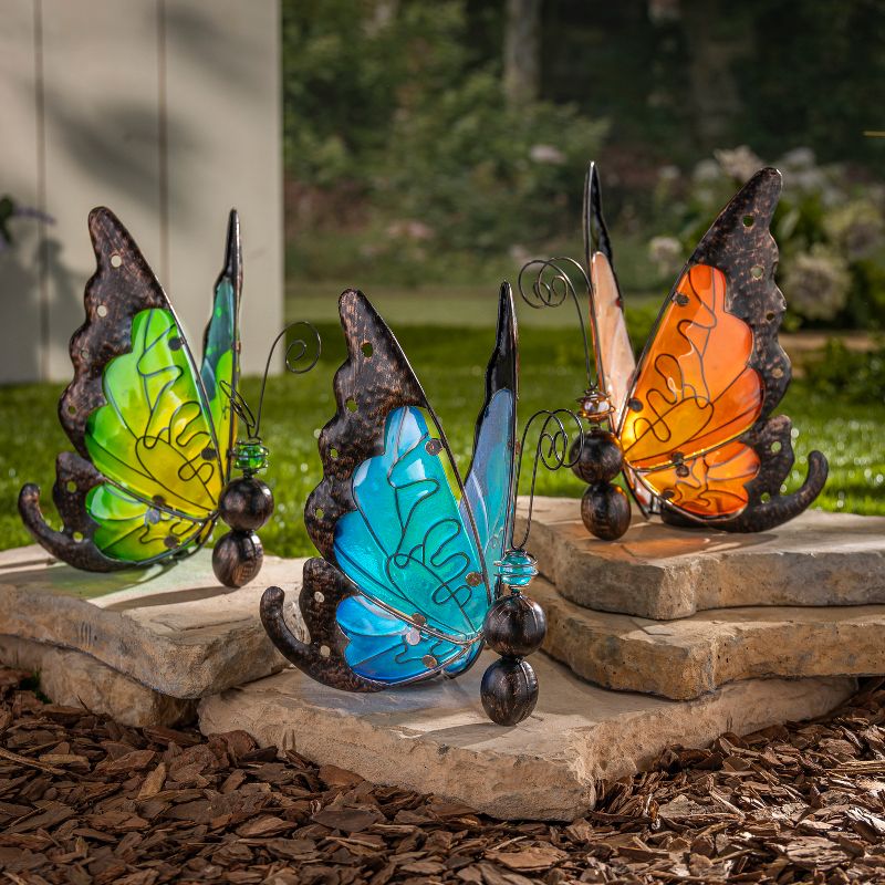 Gerson International Assorted 10.5-Inch High Solar Powered Butterfly Figurines, Set of 3