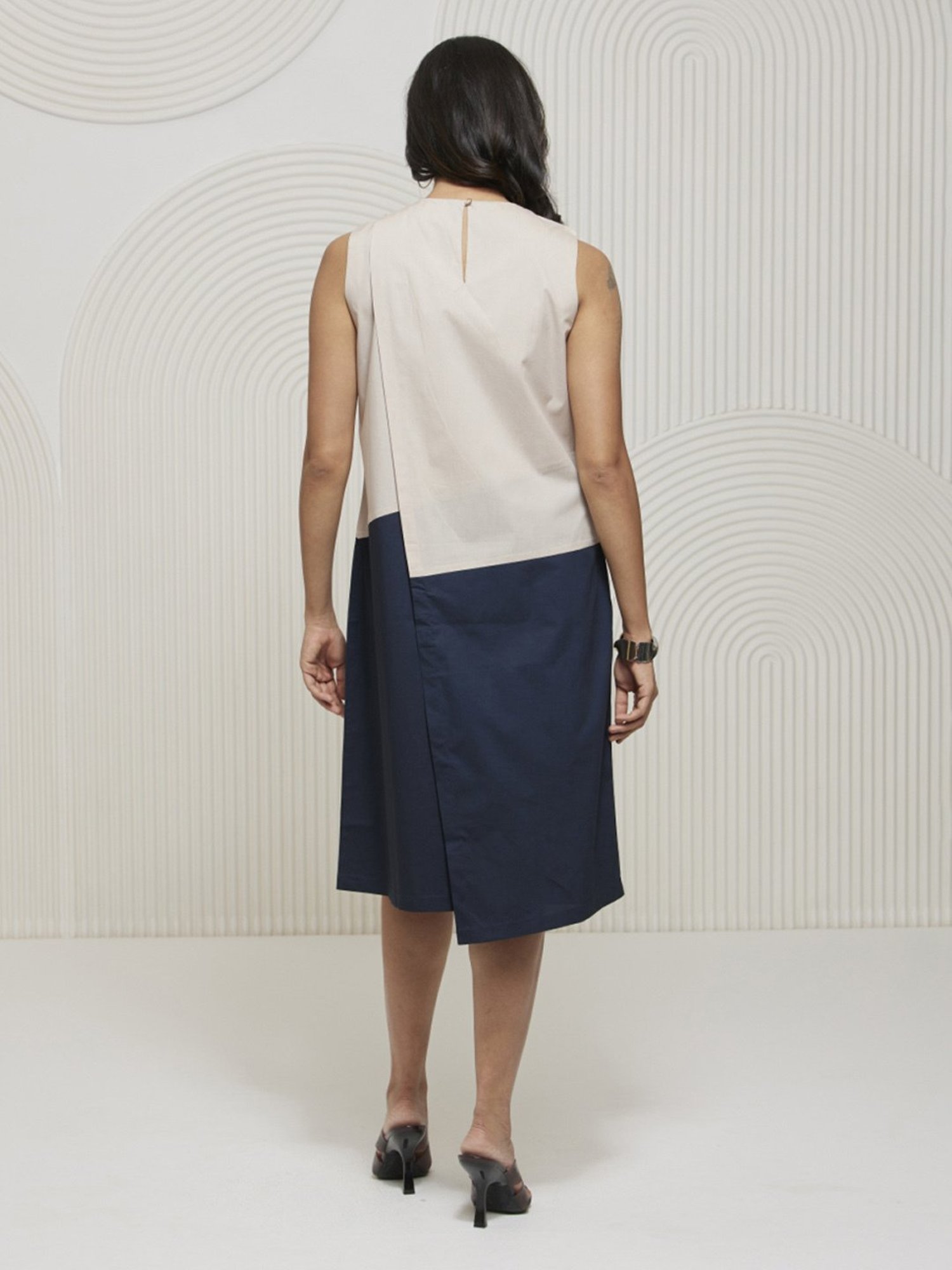 Artagai Navy & Beige Elevated Basics Color Block Dress with Asymmetrical Front