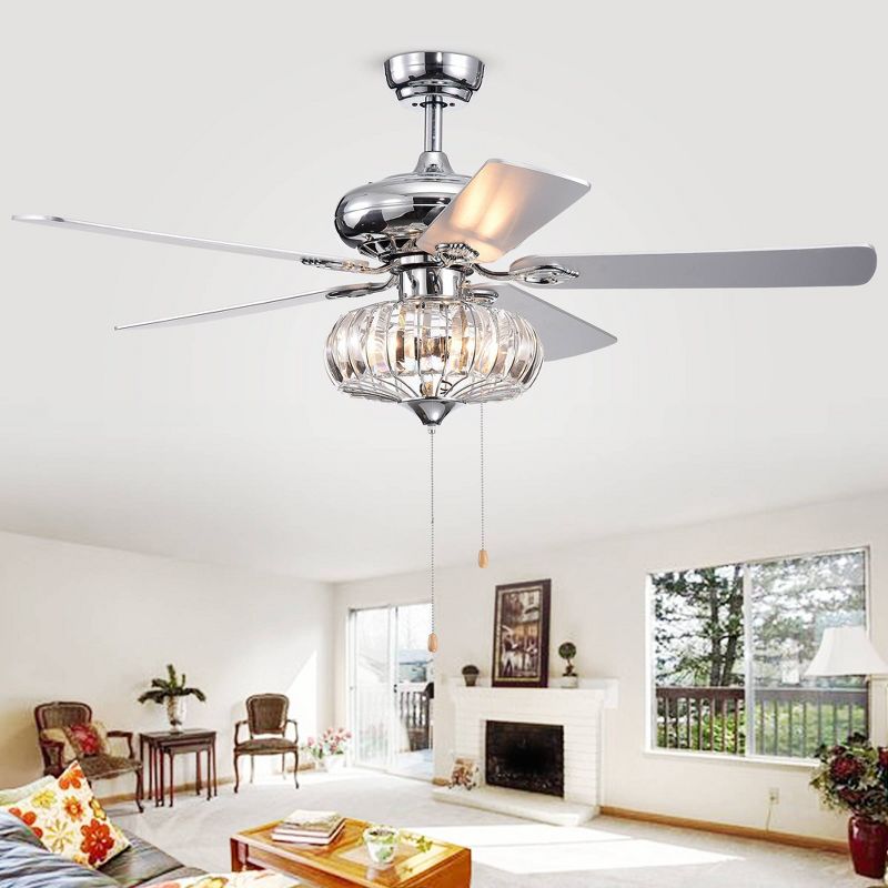 52" x 52" x 22" 5-Blade Kyana Debase Lighted Ceiling Fan with Crystal Bowl Shade Silver - Warehouse Of Tiffany