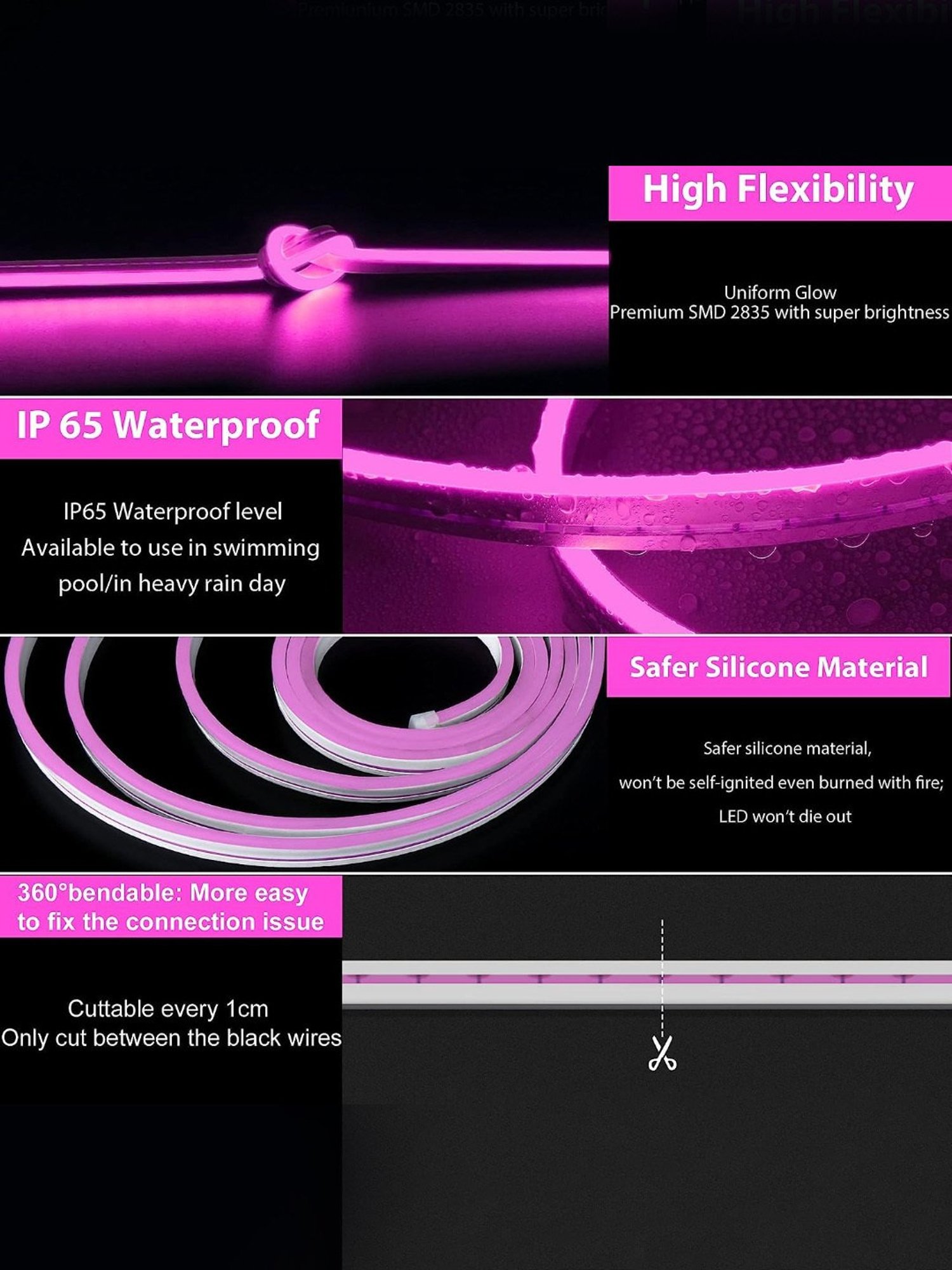 Xergy LED Neon Strip Lights 5Mtr, IP67 Waterproof Neon Rope Light for Home Decoration (Pink)