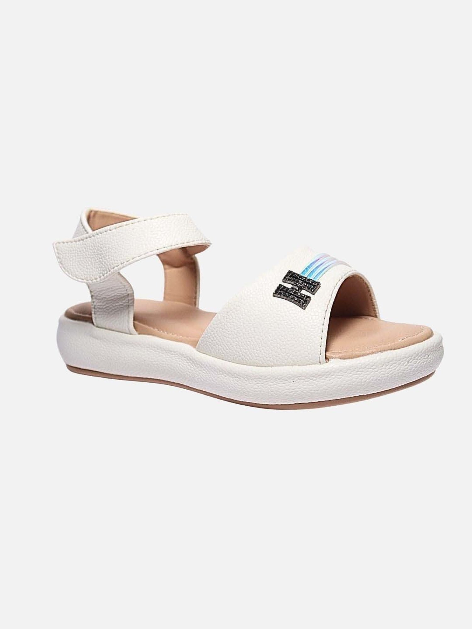 Tiny Bugs Girls Off White & Pink Party Wear Slip Ons