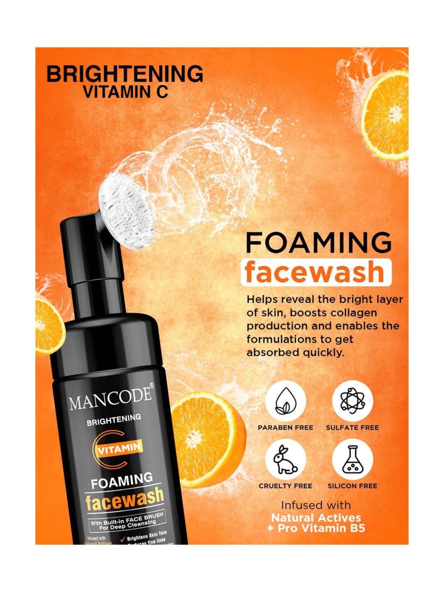 Mancode Brightening Vitamin C & Detoxifying De Tan Foaming Facewash (Pack of 2)