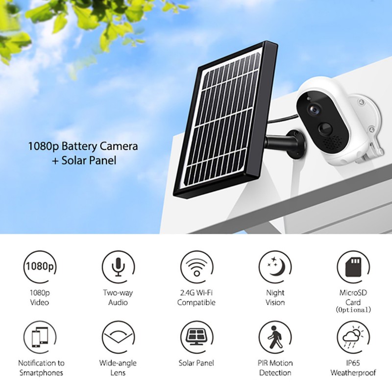 Ochine Solar Powered Wireless Home Security System, 1080P Outdoor WiFi Camera Surveillance Camera, Night Vision, Human Motion Detection, 2-Way Audio, Cloud, IP65 Weatherproof