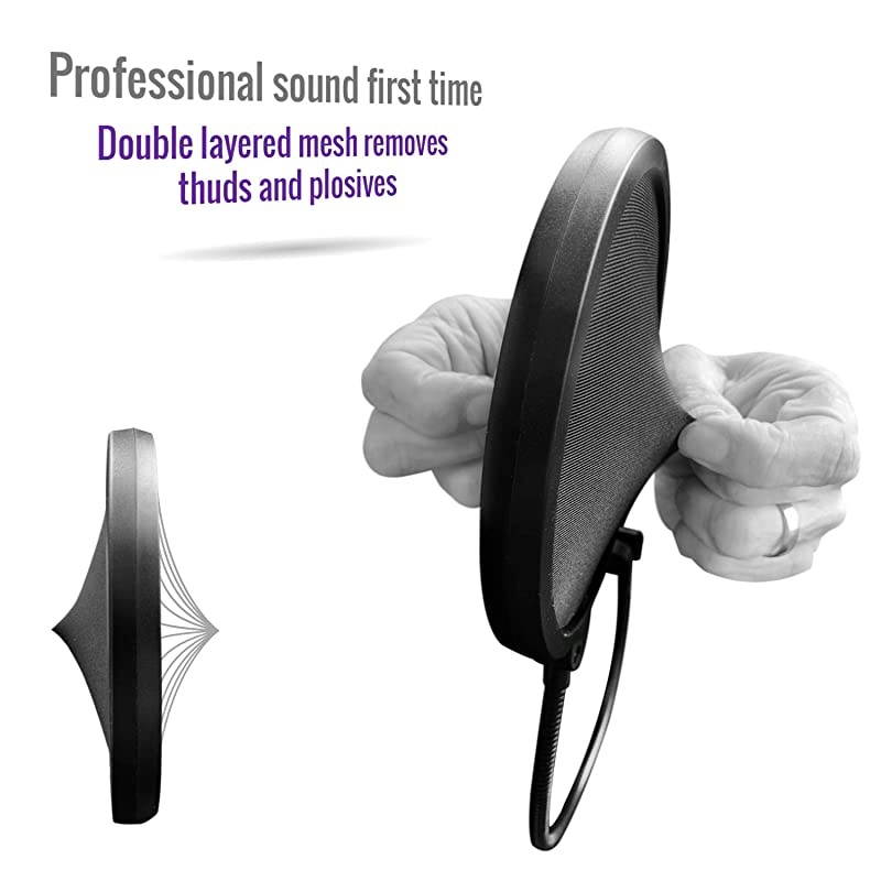 Microphone Pop Filter MPF1 EasyOn 6inch Shield for Powerful Vocals Blocks Thud Pop BP Plosives S Hiss for Clear as a Bell Sound Double Optimized Mesh Filter Windscreen Cover Mask