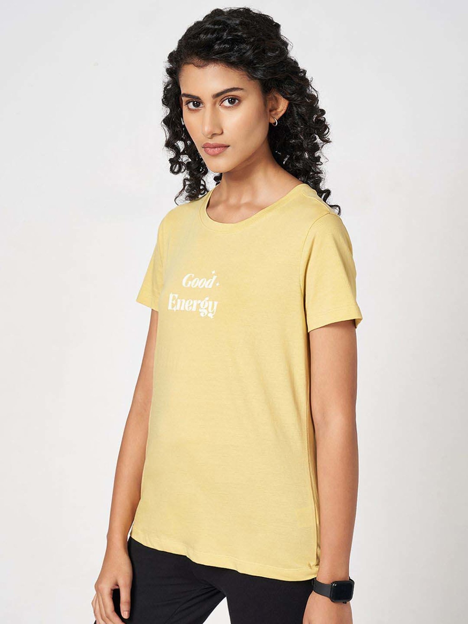 Ajile by Pantaloons Yellow Cotton Printed T-Shirt