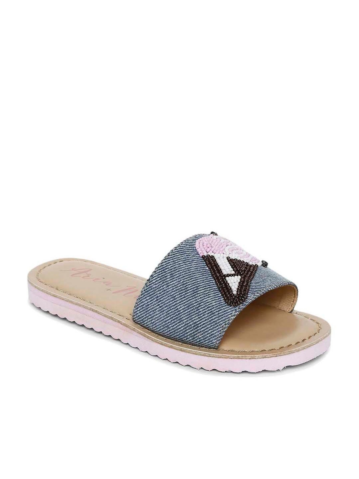 Aria Nica Kid's Softie Blue & Beige Slide Sandals