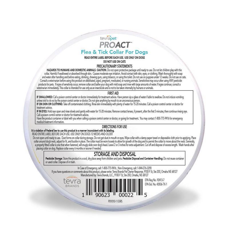 Tevra Pet ProAct Flea & Tick Collar Dog Insect Treatment - 12 Months