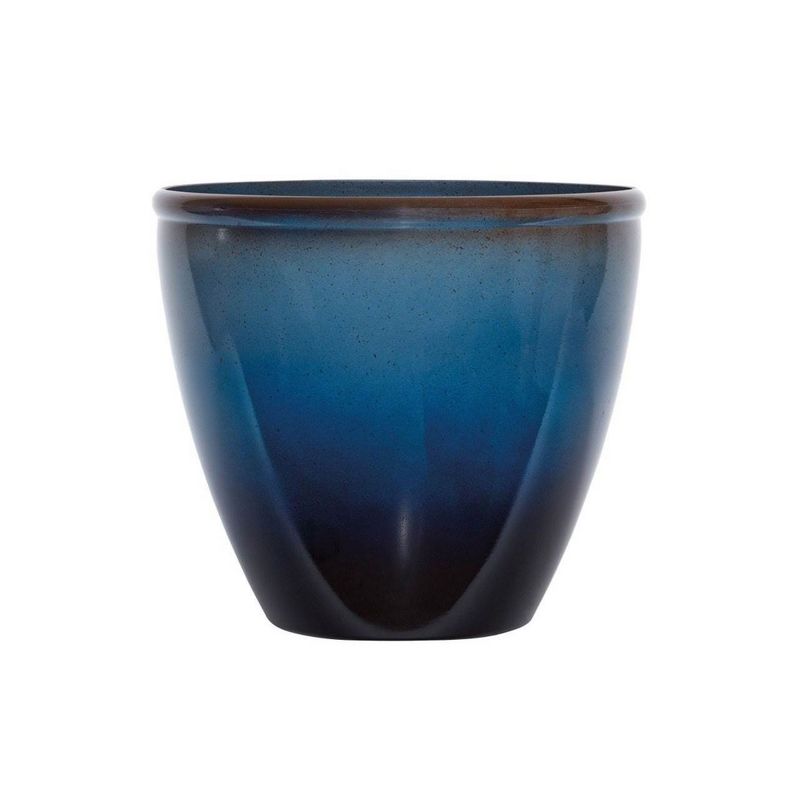 Suncast 1606NP36 16 Inch Seneca Indoor Outdoor Garden Yard Patio UV Protection Decorative Resin Flower Planter Pot, Blue/Brown