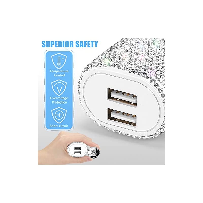 USB Wall Charger with Charging CableFast Block for iPhone Android3in1 Multi Charger Cable Micro USB Type C Multiple USB Cord with Crystal DecorationCell Phone Accessories for WomenGirls