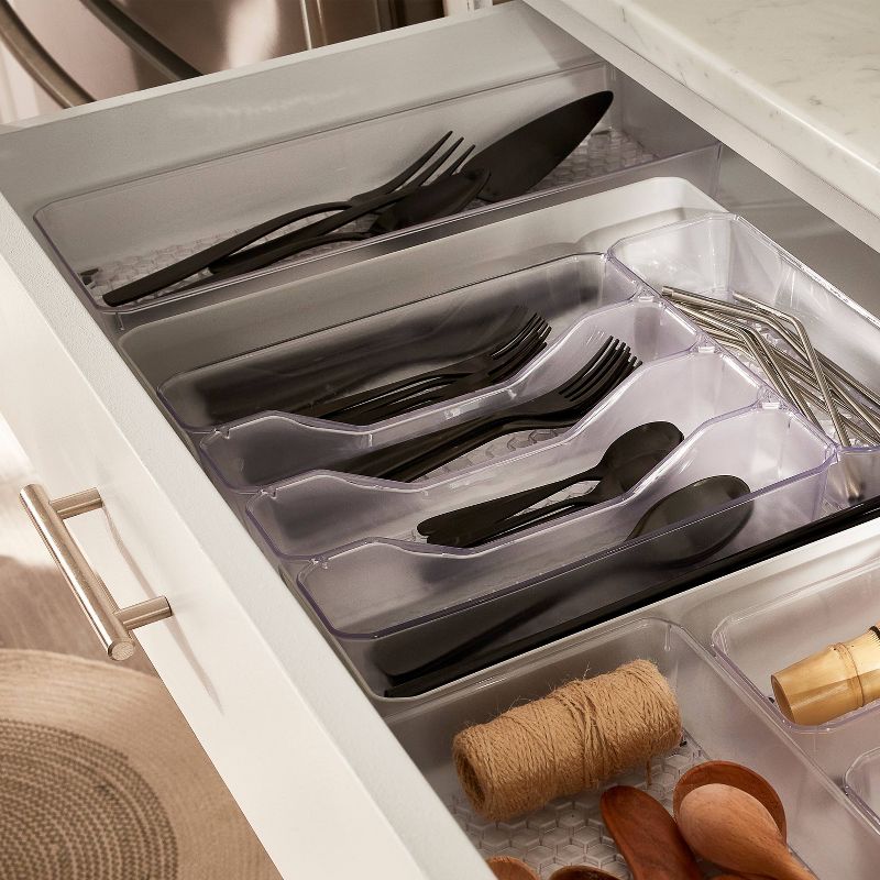 13"x16" Hexa 6-Divider Expandable Silverware Tray (Expands up to 23.25") Clear - Spectrum Diversified