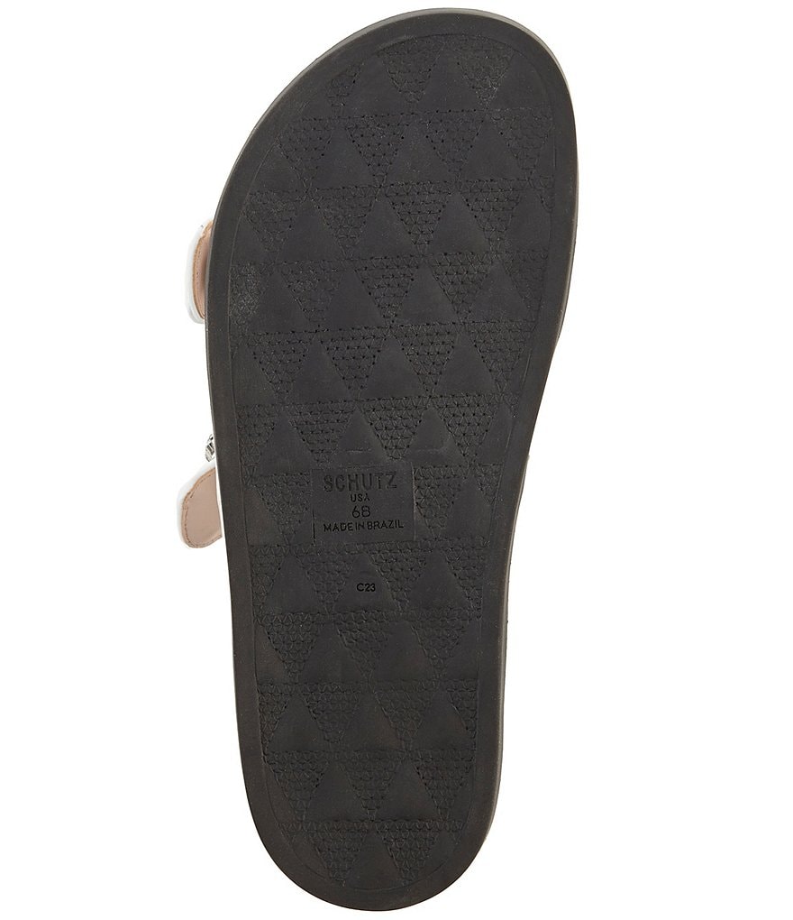 Schutz Ariel Leather Crystal Buckle Detail Flatform Footbed Sandals