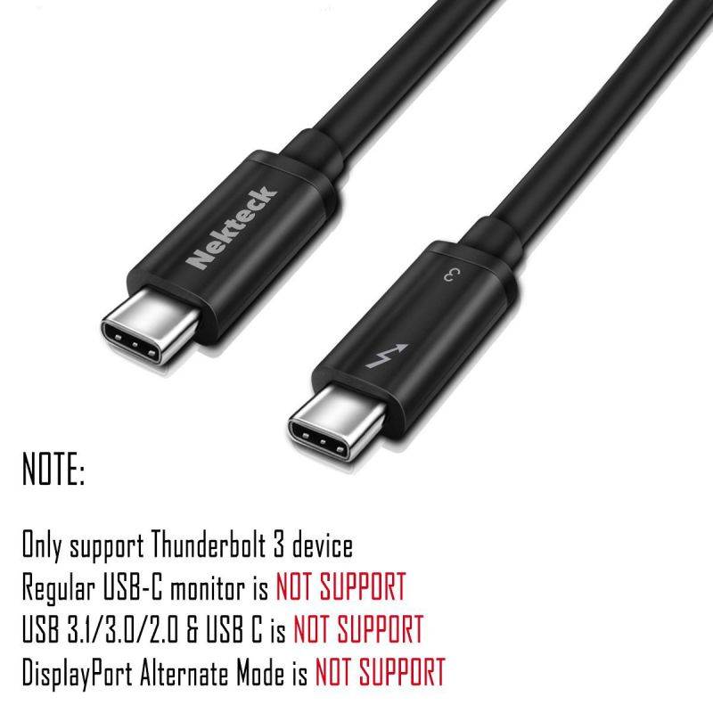 [Thunderbolt 3 Certified] Nekteck Thunderbolt 3 (20Gbps) Cables 100W (USB C Compatible) for Macbook Pro ThinkPad Yoga Alienware 17 and more/ Black 6ft