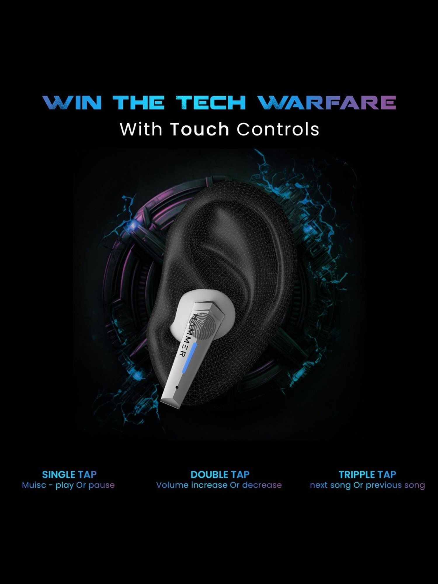 Hammer Arcade in-Ear Earbuds with RGB Lights,50ms Low Latency, 20H Playtime(White, True Wireless)