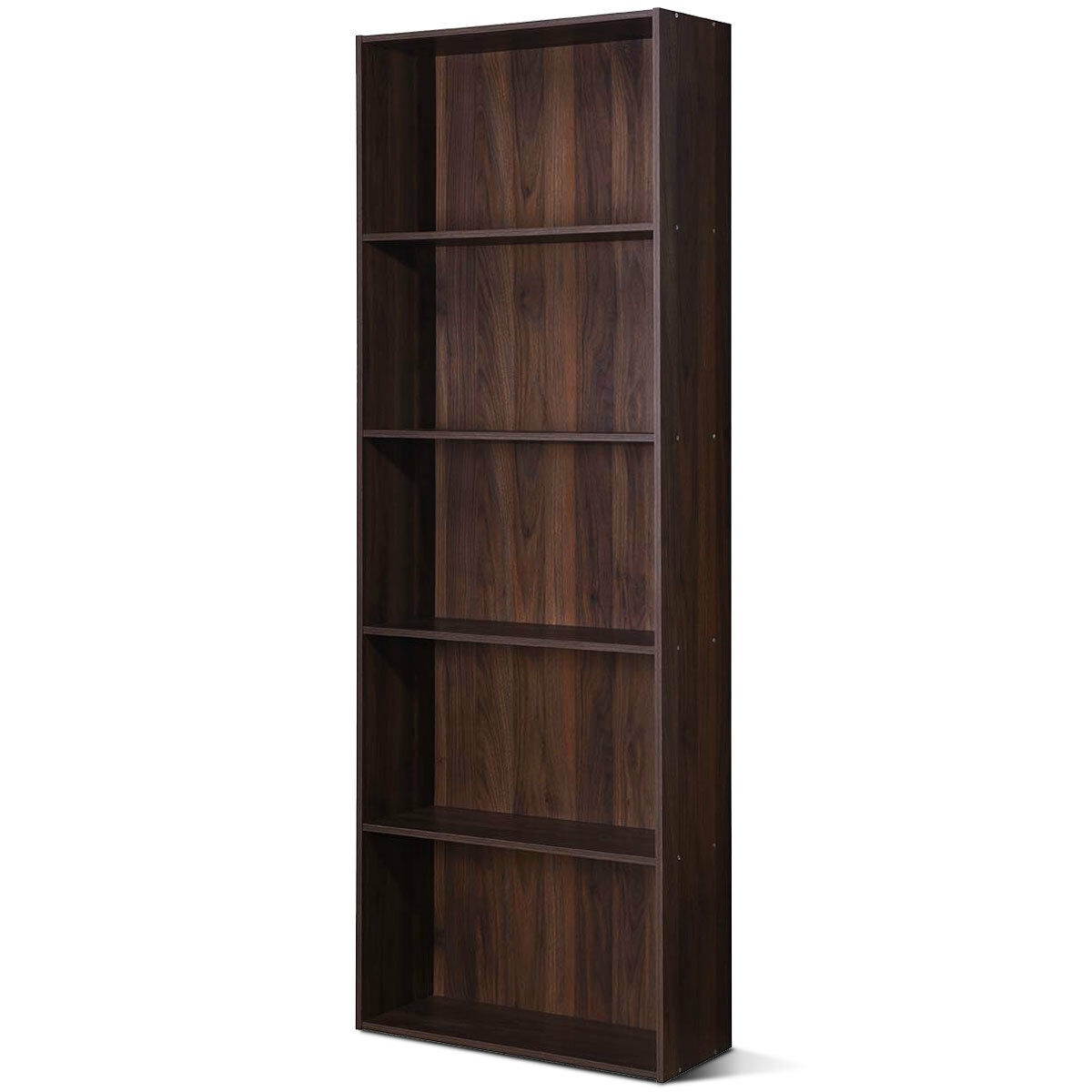 Costway 5-Shelf Storage Bookcase Stand Modern Multi-Functional Display Cabinet Walnut