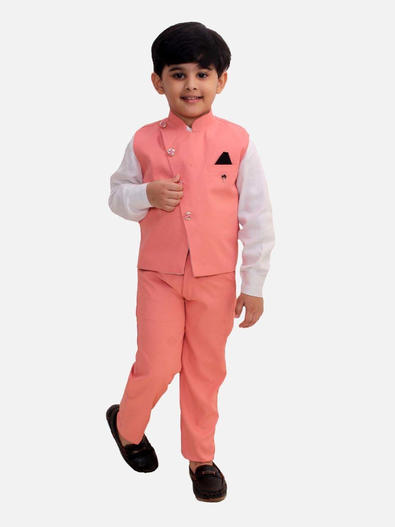 Fourfolds Boys Pink Solid Full Sleeves Clothing Set