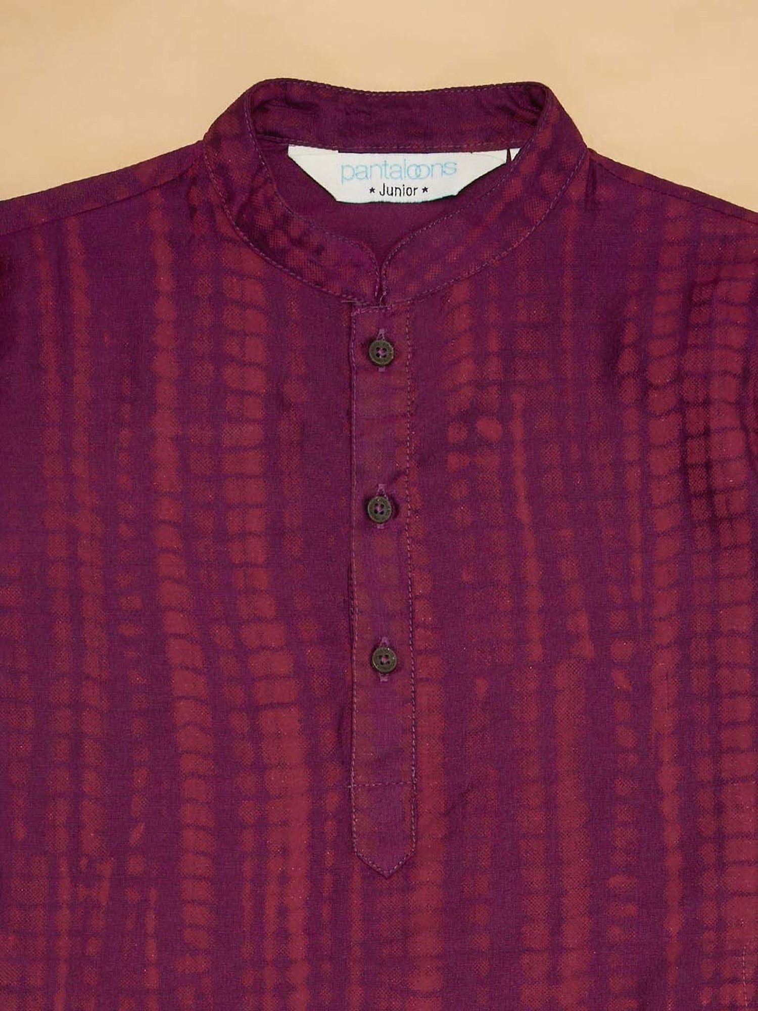 Indus Route by Pantaloons Kids Purple & White Self Pattern Full Sleeves Kurta Set