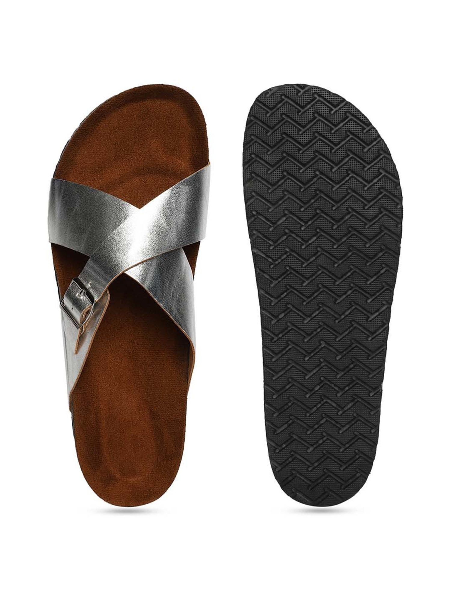 Mozafia Women's Silver Cross Strap Sandals