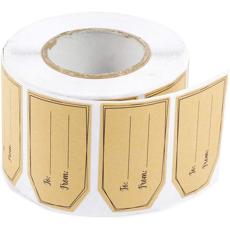 Pipilo Press 500-Pack Gift Tag Stickers Roll for Party, Brown Kraft Labels (2 x 1.15 in)