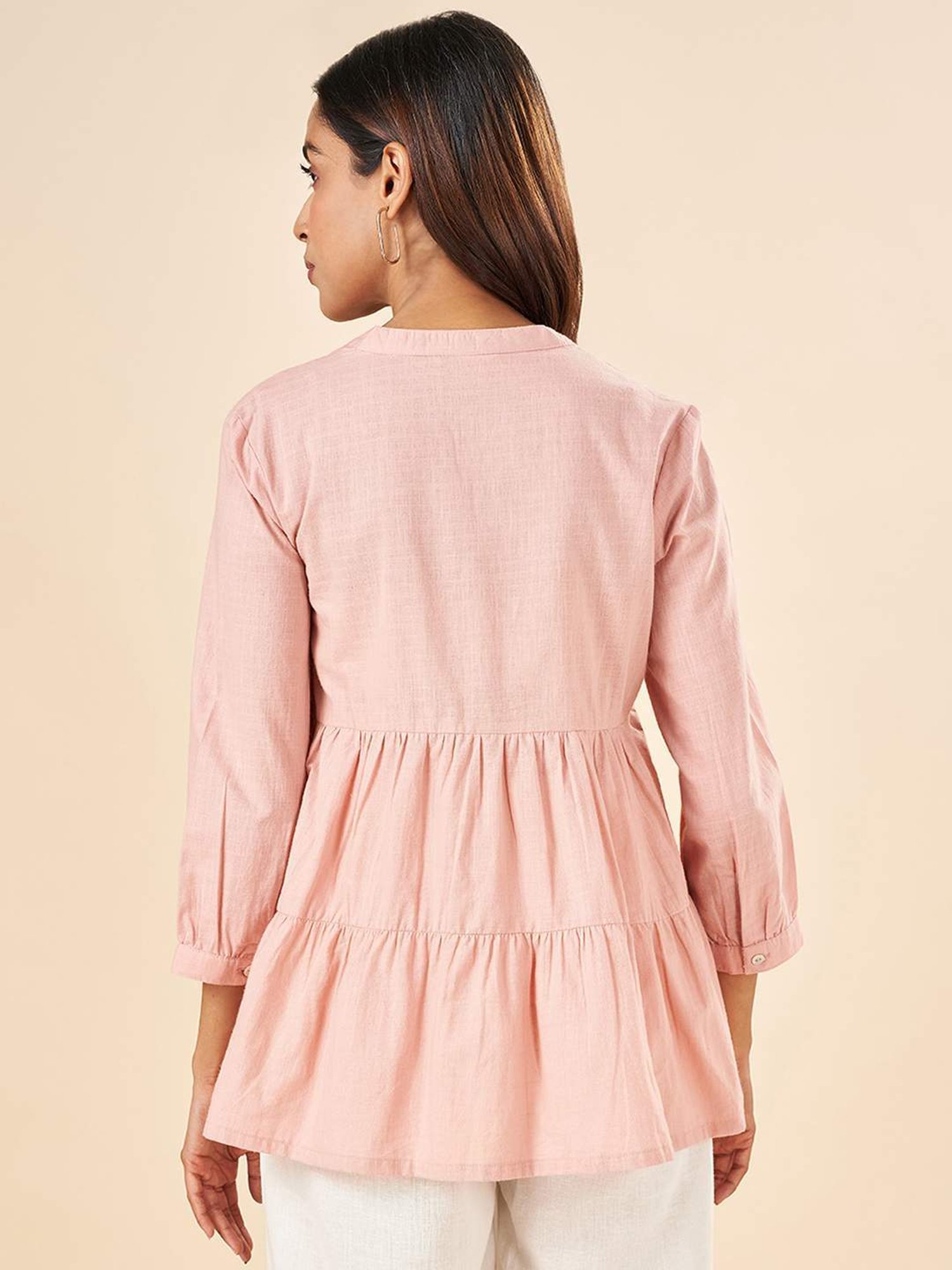 Akkriti by Pantaloons Pink Cotton Embroidered Tunic