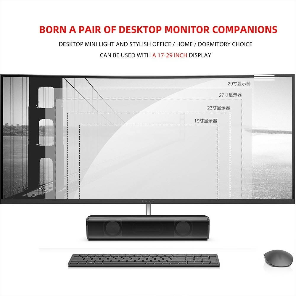 2*3W USB Powered Soundbar Audio Player 3.5mm Wired PC Speakers Subwoofer for Home Office TV PC Projecter