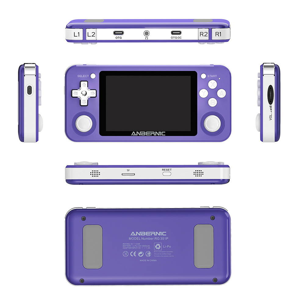 ANBERNIC RG351P 64GB 2500 Games IPS HD Handheld Game Console Support for PSP PS1 N64 GBA GBC MD NEOGEO FC Games Player 64Bit RK3326 Linux System OCA Full Fit Screen