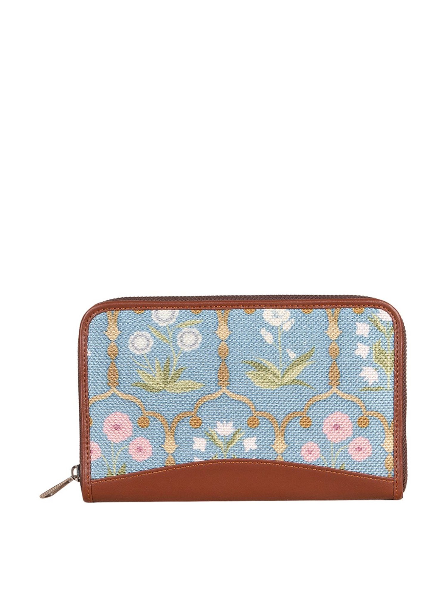 ZOUK Blue Printed Zip Around Wallet for Women