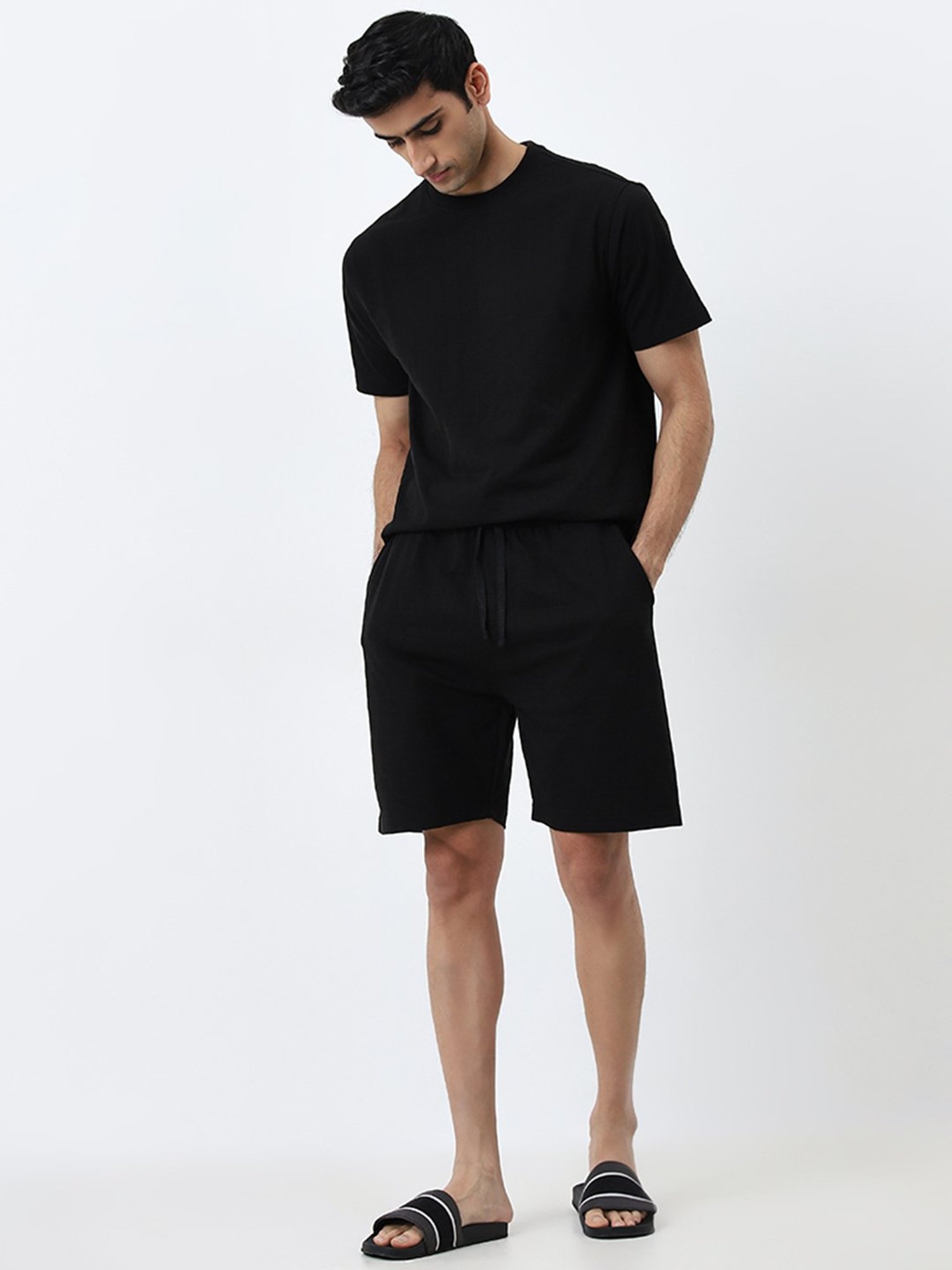 WES Lounge by Westside Black Solid Relaxed-Fit Cotton T-Shirt