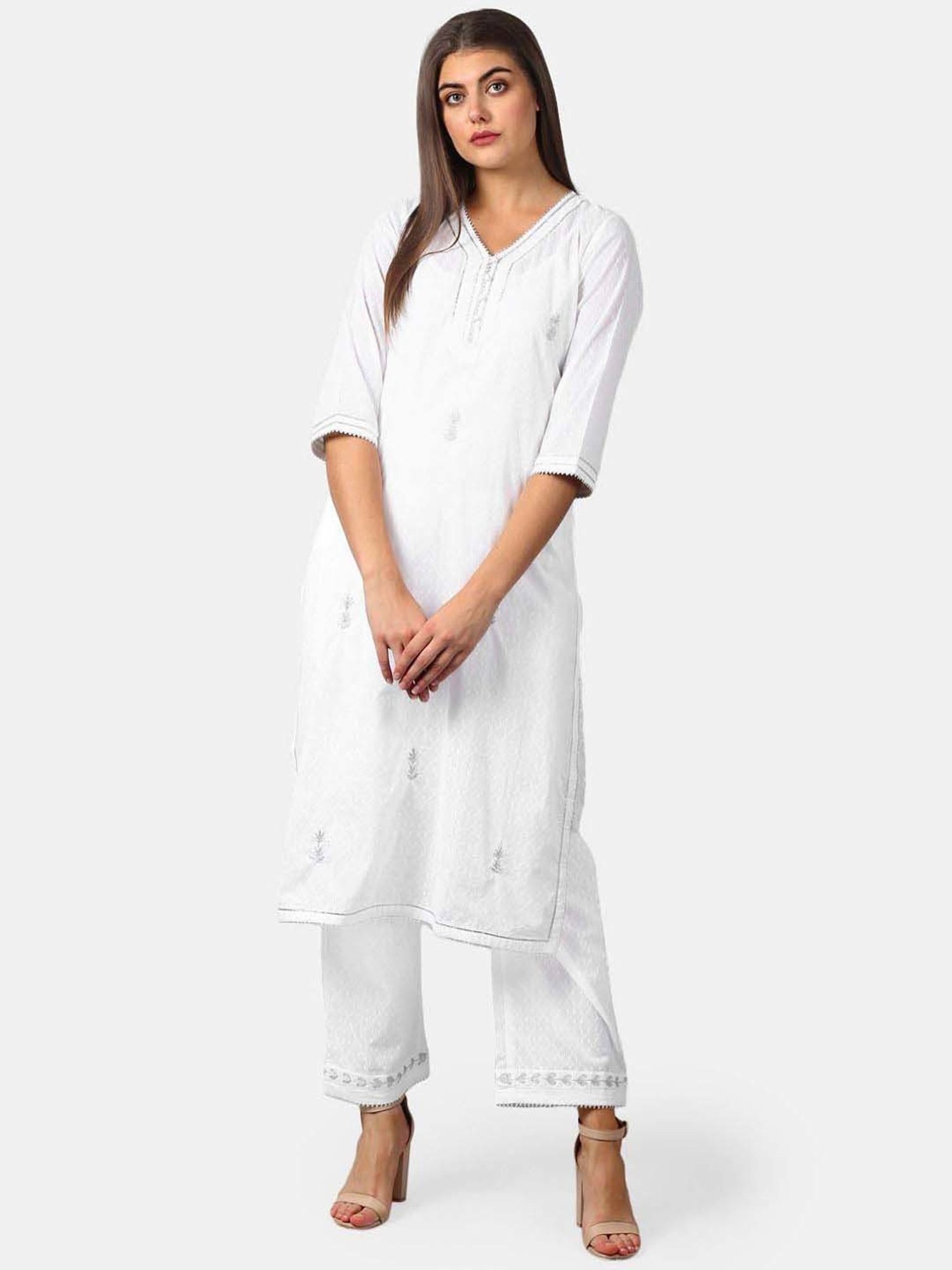 DART STUDIO White Cotton Embroidered Palazzos