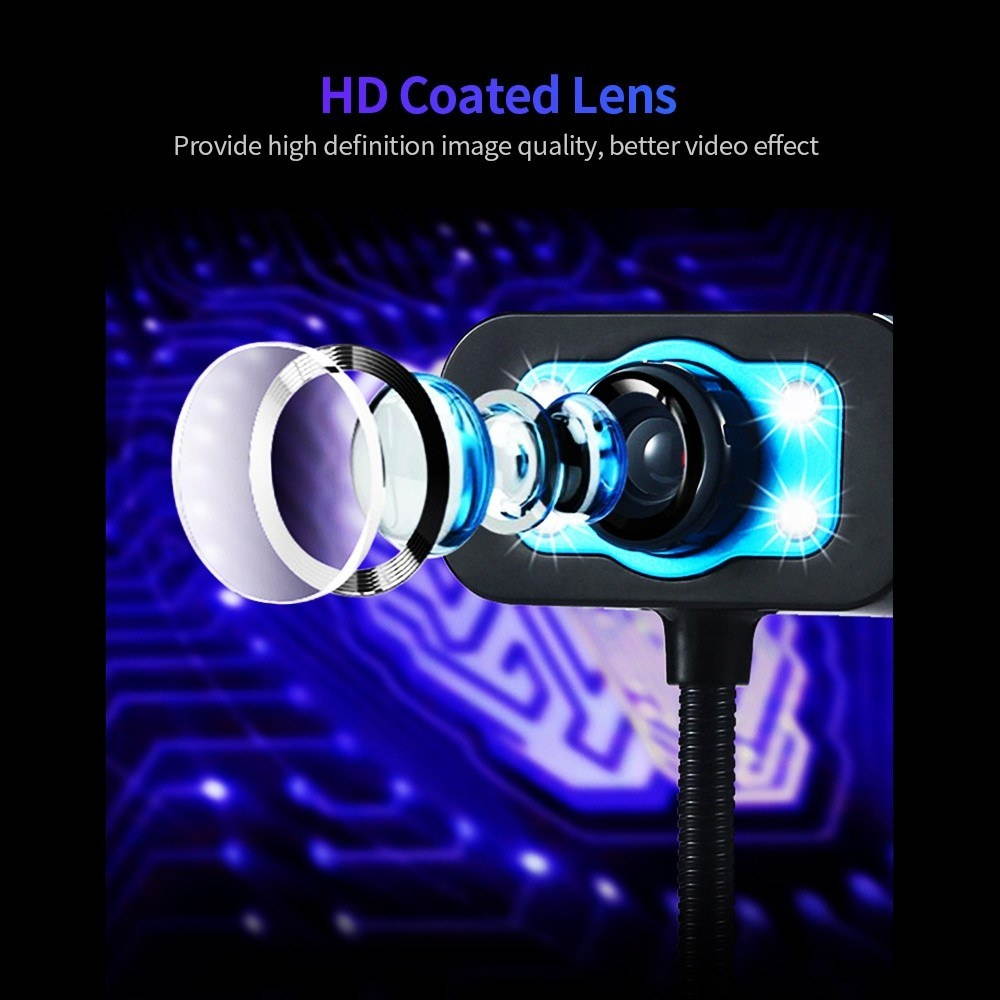 480P USB Webcam Drive-free USB Web Camera with External Microphone Fill Light Lamp Plug and Play for PC Laptop