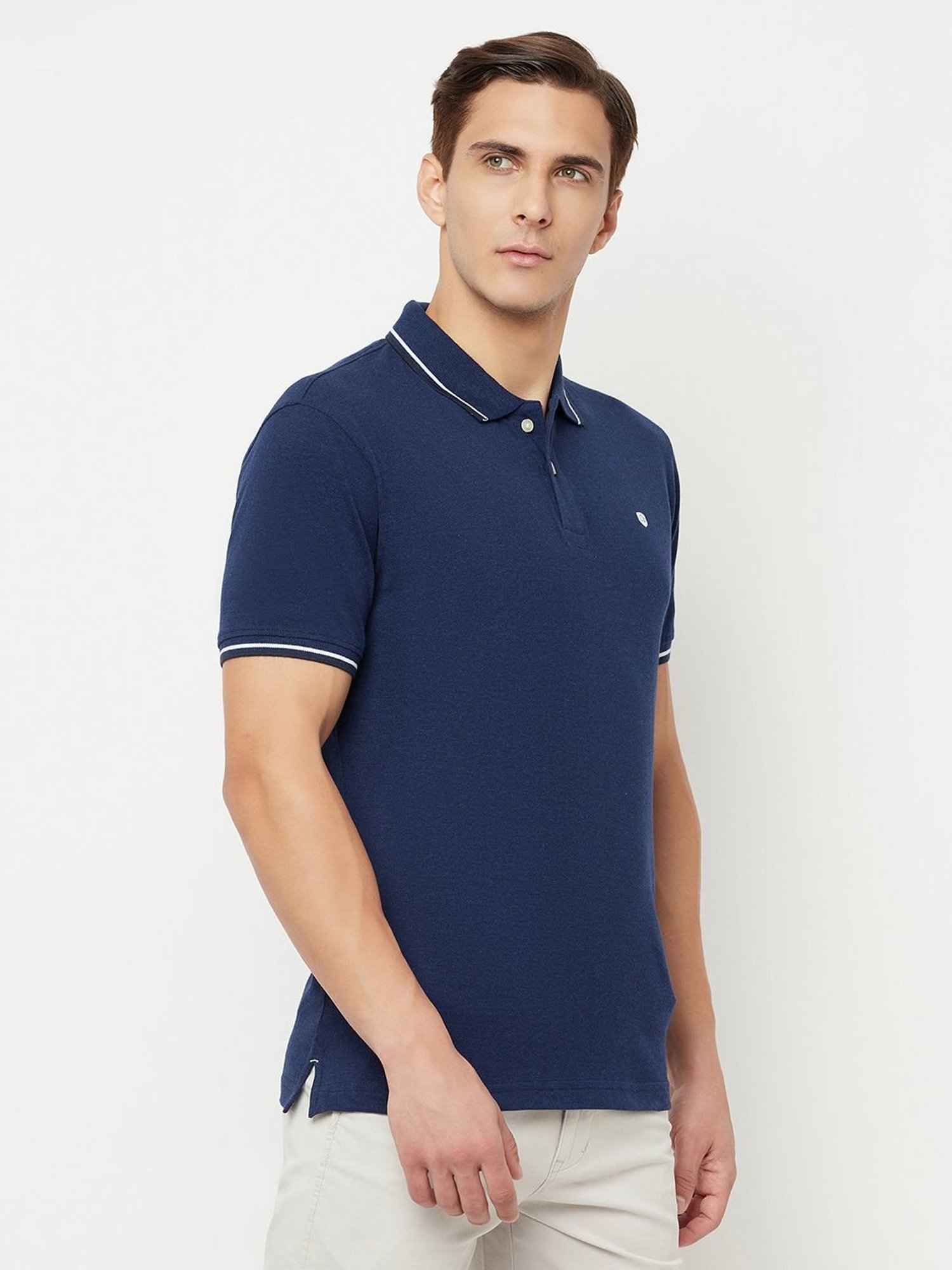 Cantabil Navy Blue Cotton Regular Fit Polo T-Shirt