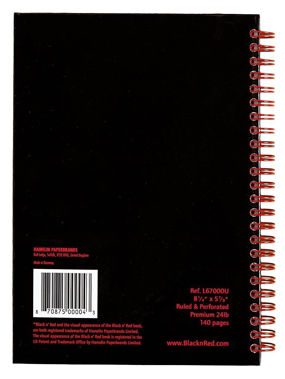 CASE OF 6 Black n' Red Twin Business Notebook, Hardcover, Wired, 8-1/4 x 5-7/8 Inches, 70 sheets/140 pages, Black (L67000)