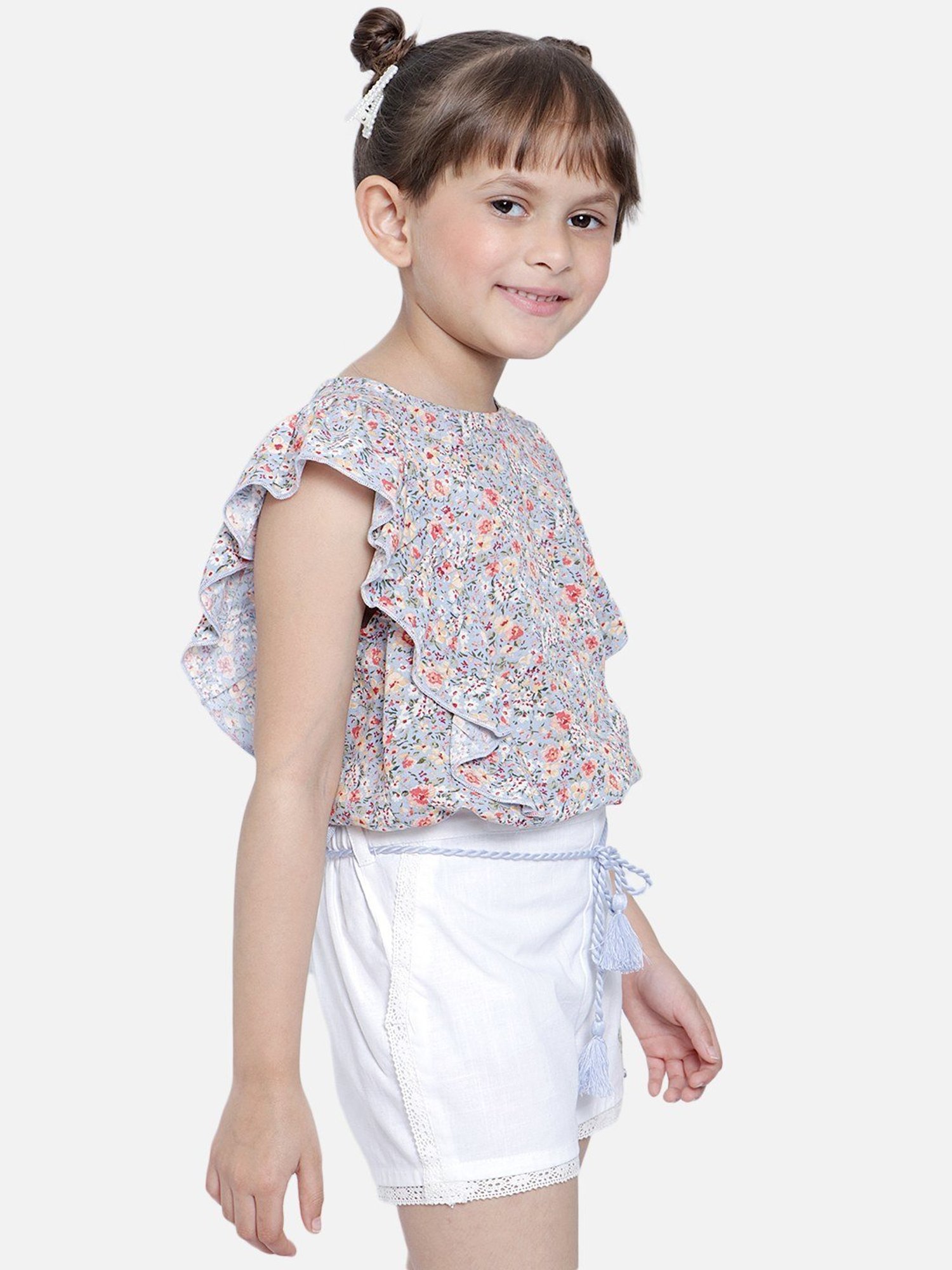 Nauti Nati Kids Blue & White Floral Print Top Set