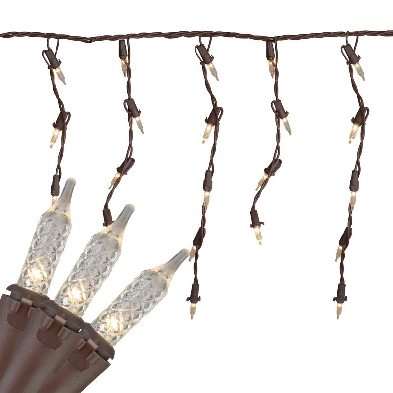 Brite Star 70ct LED M5 Icicle Christmas Lights White - 7.6' Brown Wire