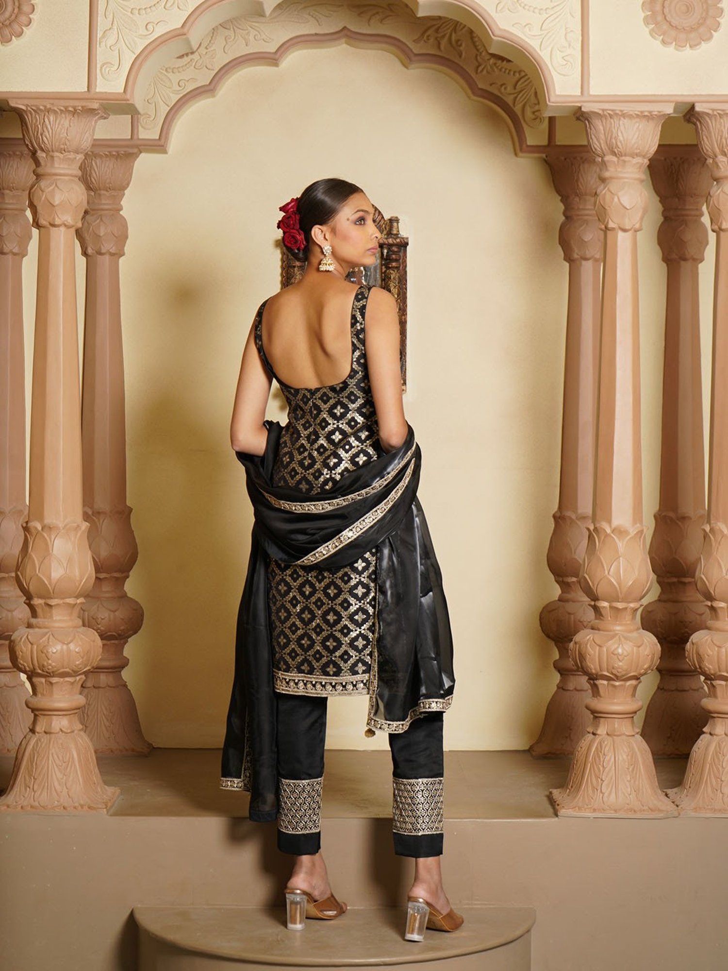 Monk and Mei Sara Brocade Kurta, Sharara & Dupatta