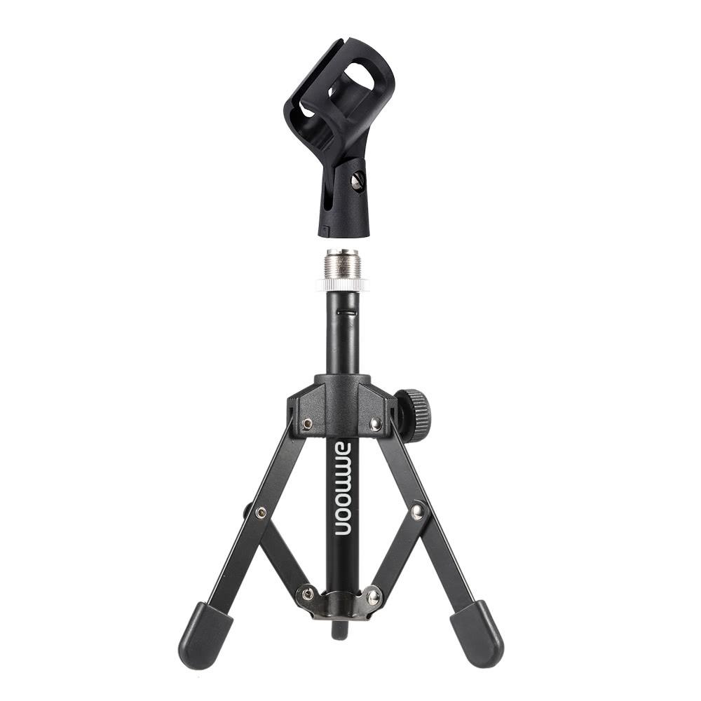 ammoon MS-12 Mini Foldable Adjustable Desktop Tripod Microphone Stand with MC3 Mic Clip Holder Bracket for Meeting Lectures Podcasts