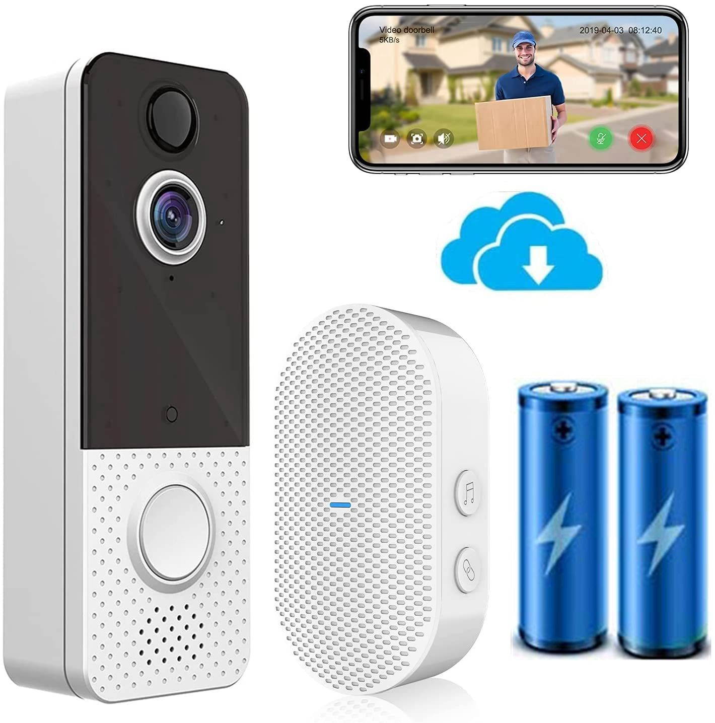 Video Doorbell 1080P Wireless WiFi With Chime Doorbell Camera Monitor No Monthly Fee Cloud Storage HD WiFi Security Camera Two Way Talk For IOS & Android Phone