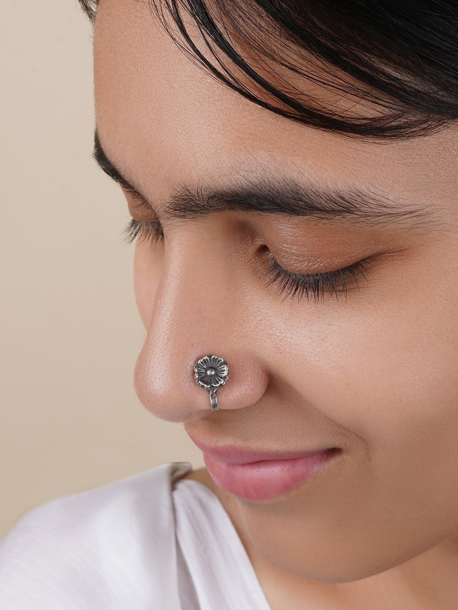 Teejh Ethnic Laakini Silver Oxidized Nosepin for Women