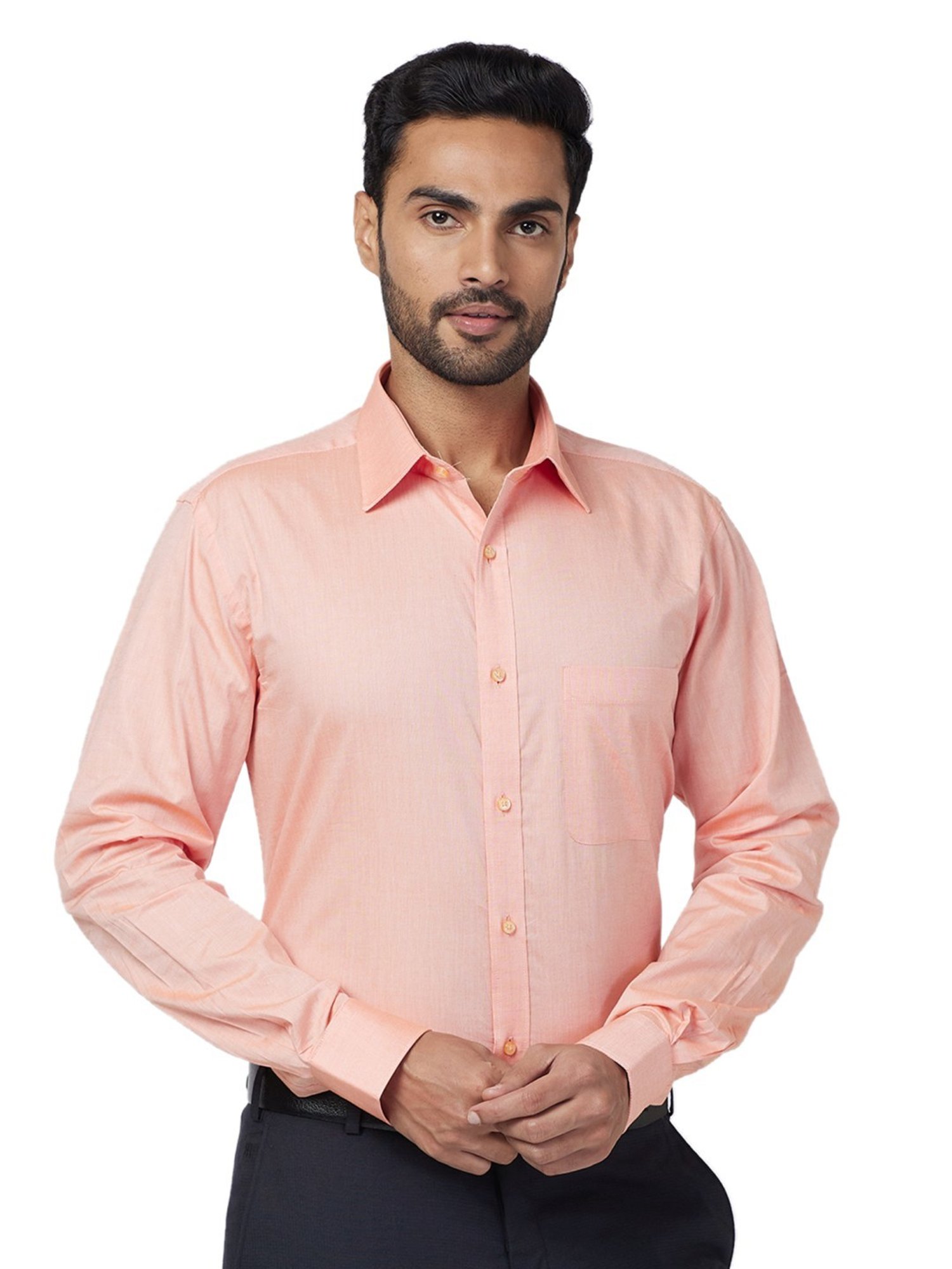 Raymond Orange Cotton Slim Fit Shirt