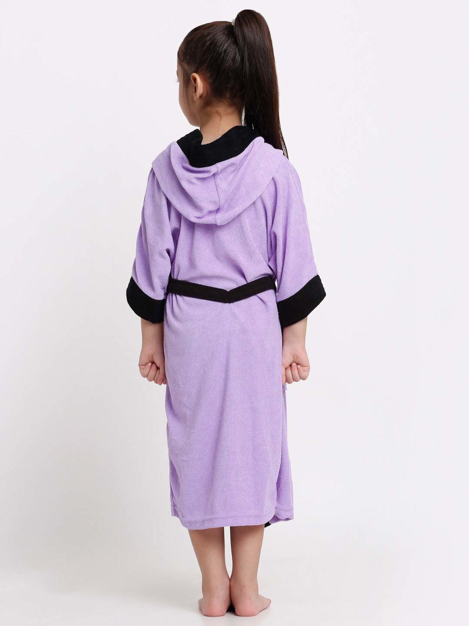 Creeva Melodious Black & Turkish Micro Terry 225 GSM Kids Hooded Bathrobe 4-5 Years With Pocket